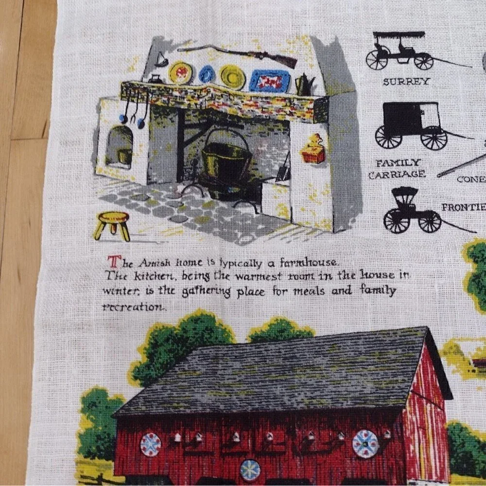 Vintage KayDee Hand Prints Pure Linen Tea Towel Dutch Country Amish Pennsylvania